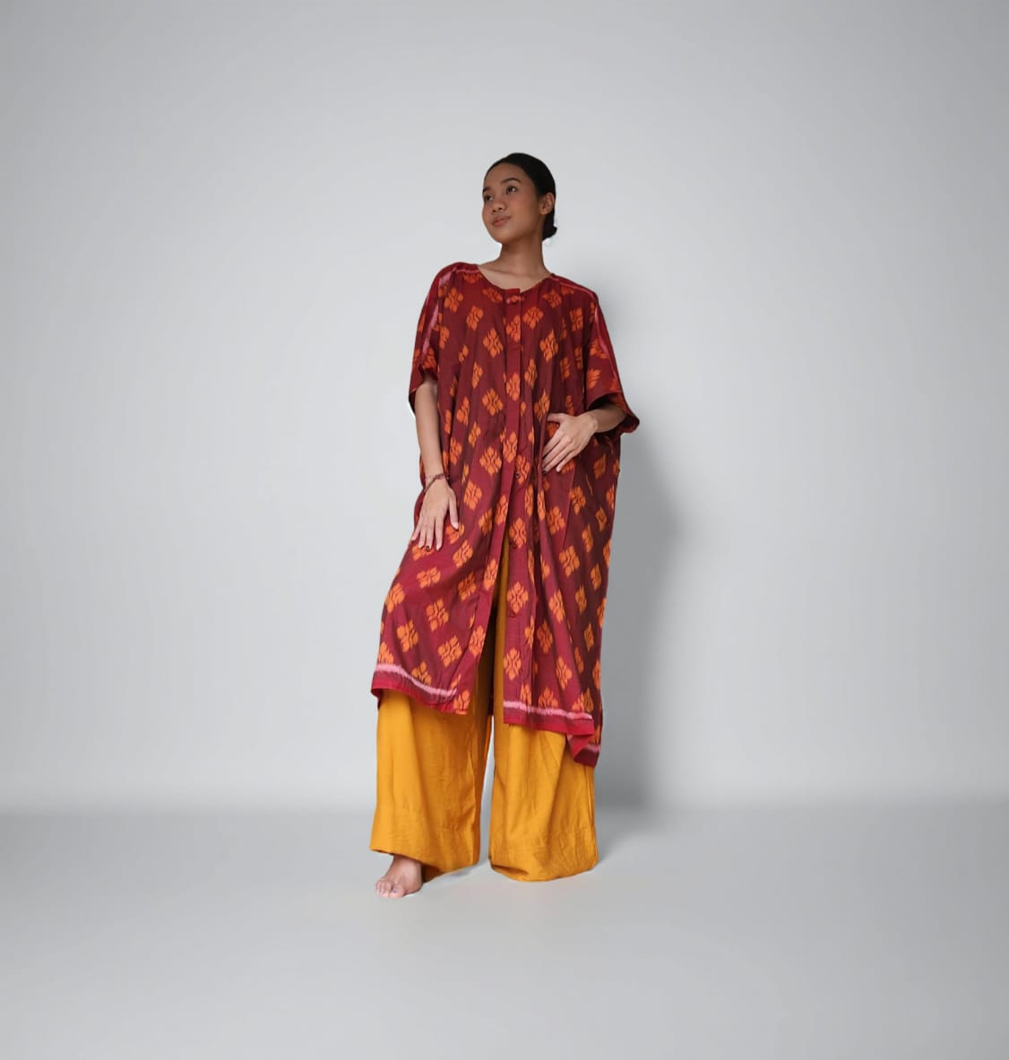 "Gumitir" Khaftan Midi Red mix Orange